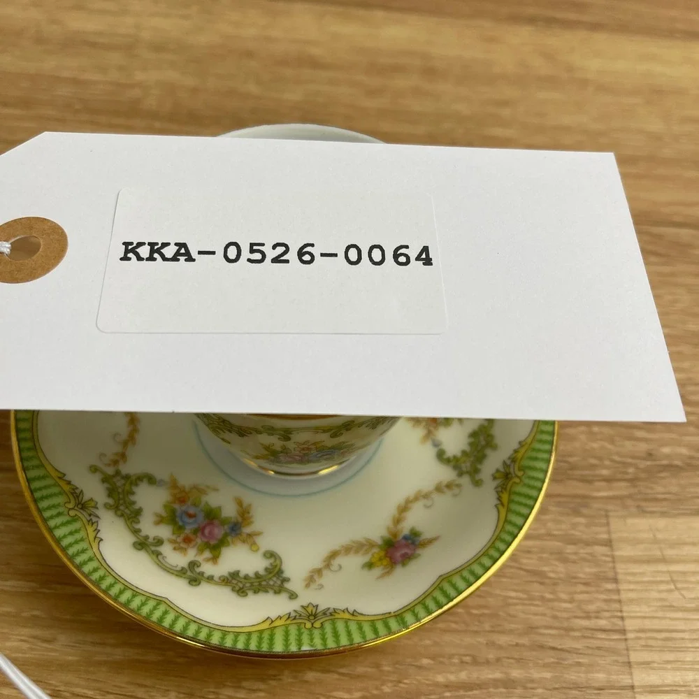 Noritake Marlene Demitasse Cup and Saucer Set Green Lattice Floral Gold Japan